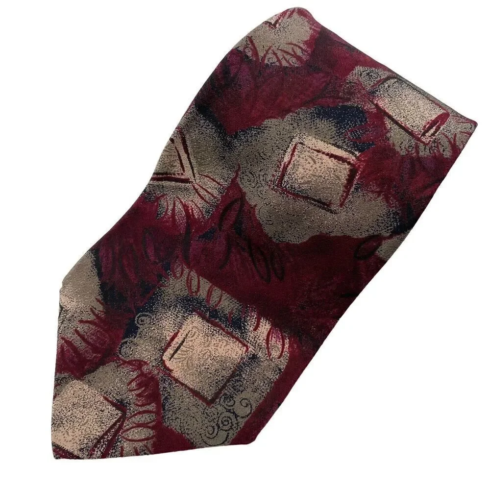 Vintage Halston III Necktie Men's Tie Italian Silk Maroon Beig Luxury Designer